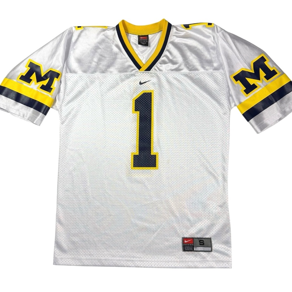 Vintage Nike MICHIGAN WOLVERINES #1 Men’s Small White Maize Blue Football Jersey